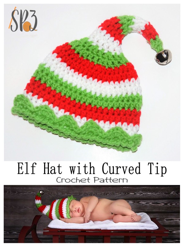 Elf Hat with Curved Tip Crochet Pattern 