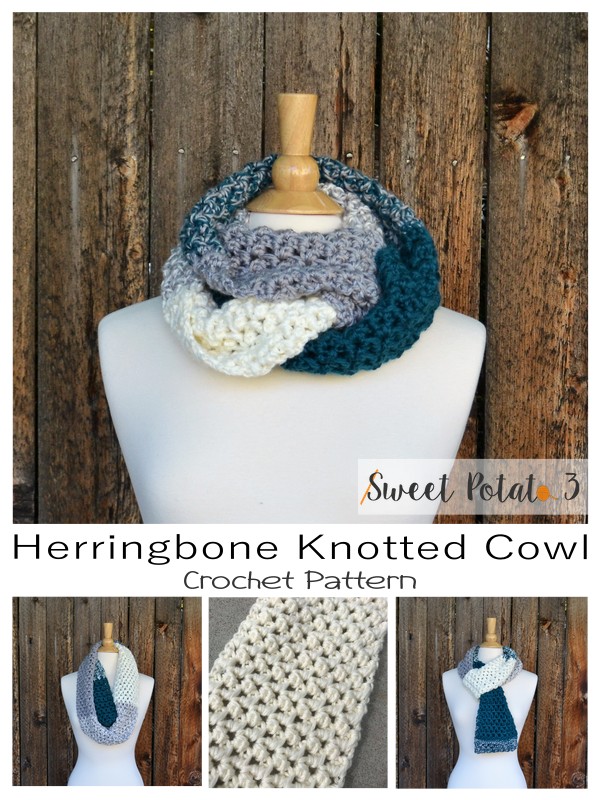 Herringbone Knotted Cowl & Ear Warmer Crochet Pattern 