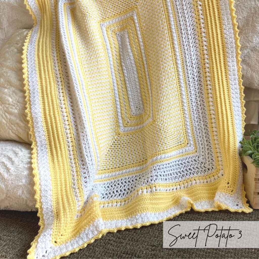 Yellow and white crochet baby blanket hot sale