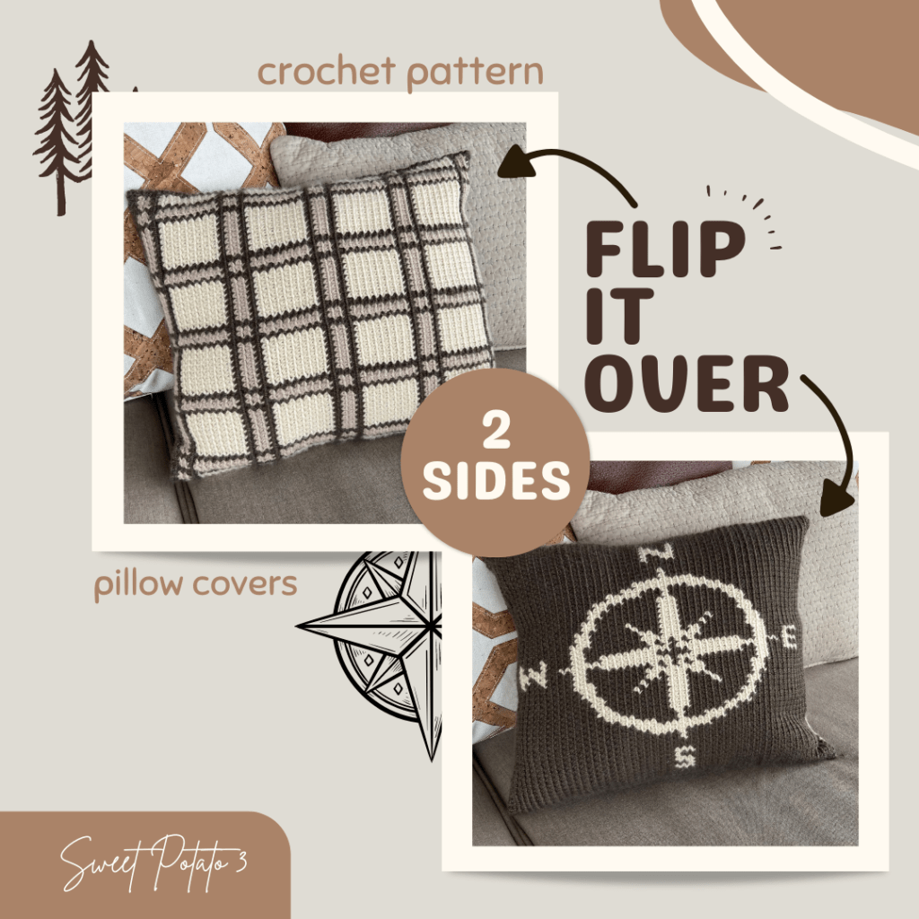 plaid and compass pillow