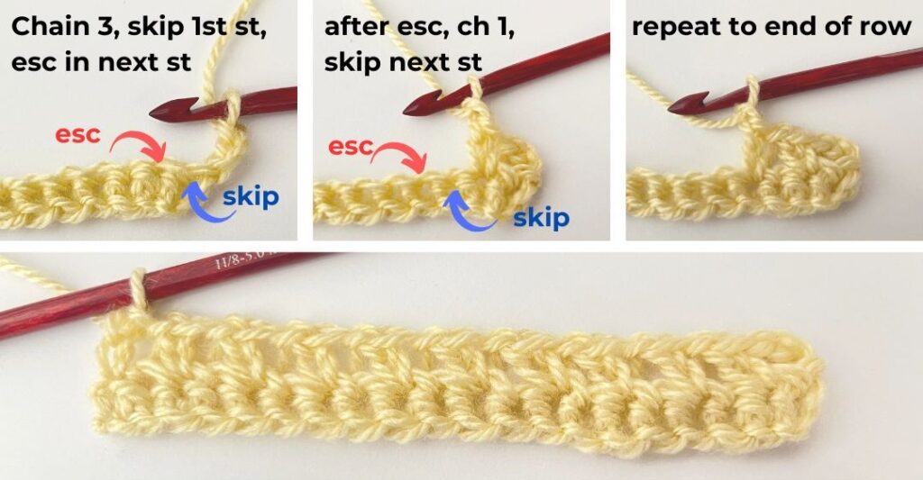 First row of extended single crochet combinations