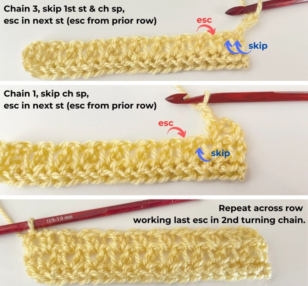 Row 2 of the extended signel crochet stitch combo